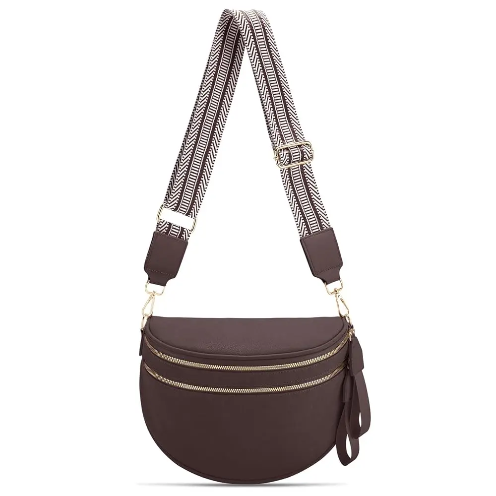 

Leather Crossbody Bag Bum Bag for Women Large Sling Bag Cross Body Purse Shoulder Handbag Fanny Pack
