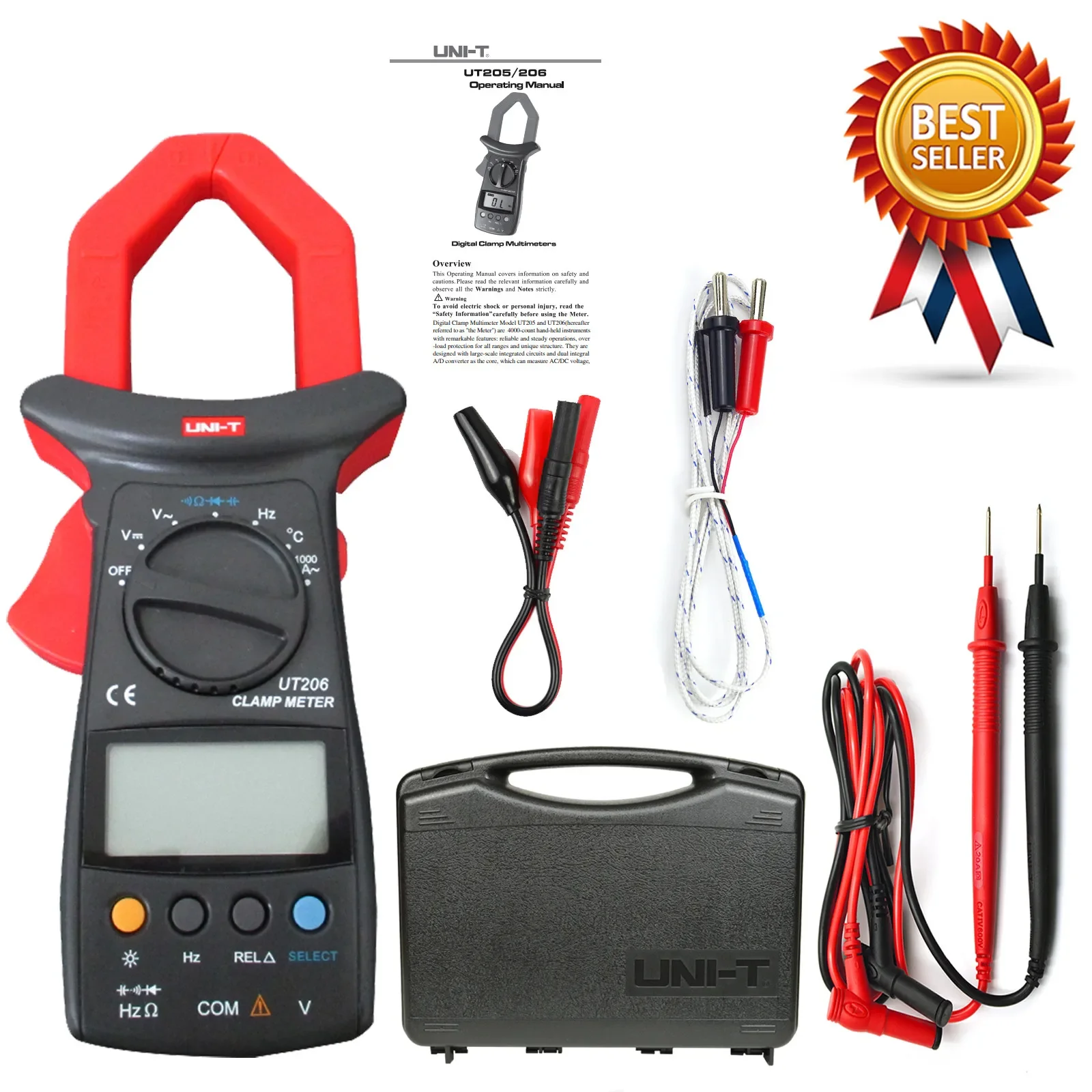 

UNI-T UT206 Clamp Meter with Temperature LCD Backlight 3999 Count Auto Range DMM Digital Clamp Multimeters