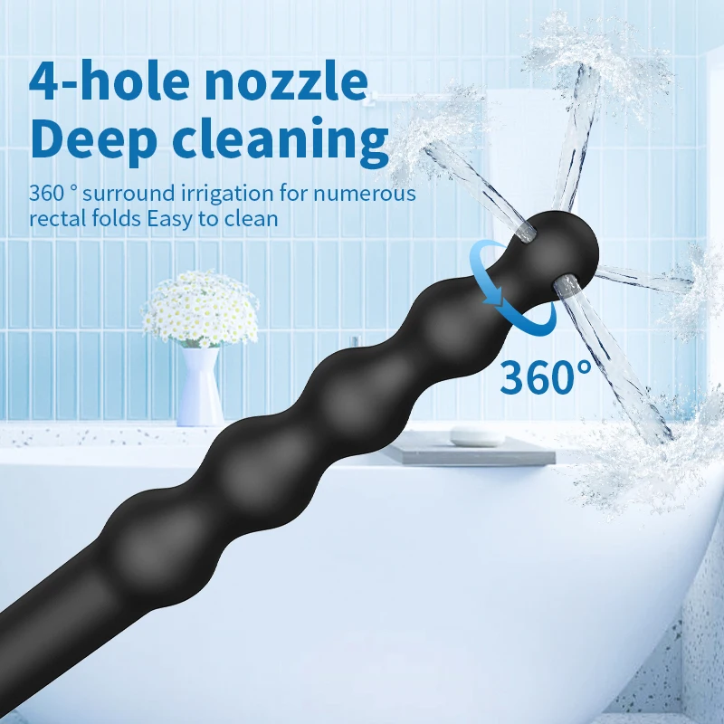 Soft Silicone Anal Plug Faucets Rushed Anal Douche Shower Cleaning Water Spray Inflatable Anus Enema Cleaner Anal Beads Sex Toys