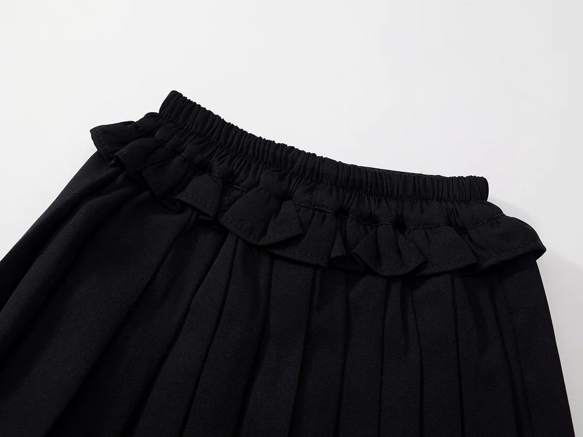 Girls' School Campus Style JK Pleated Skirt 2025 Summer New Versatile Children's Korean Version Black Embroidered Skirt