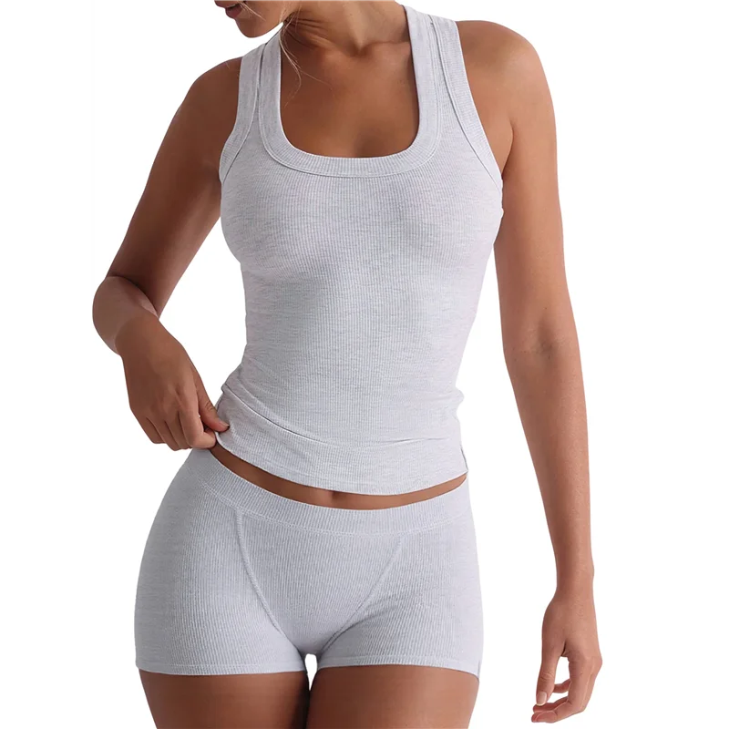 A83F-Women's Slim Fit Sports Shorts Set Sleeveless Top And Shorts