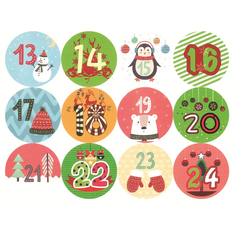 10 Sheets Christmas Gift Stickers Christmas Advent Calendar Number Paper Stickers Multifunctional DIY Gift Wrapping Labels