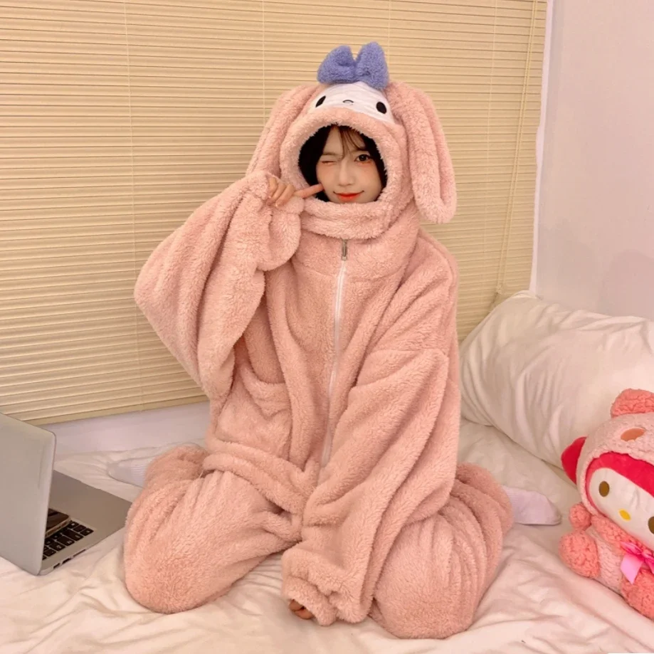 Sanrio pajamas winter hooded warm Yugui dog loungewear cartoon Sanrio pajamas pants set winter Yugui dog women's pajamas