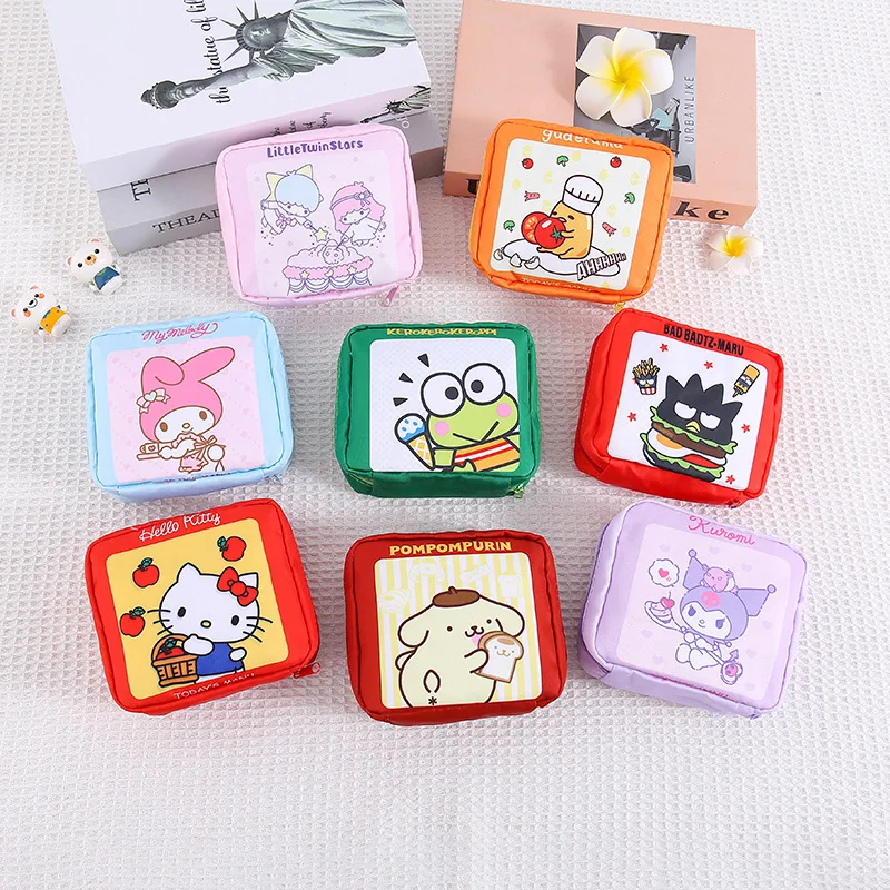 Nieuwe Sanrio Hello Kitty Tampon Organizer Tas Oxford Doek Schattige Cartoon Meisje Kuromi Draagbare Cosmetische Opbergtas 12X14X5Cm