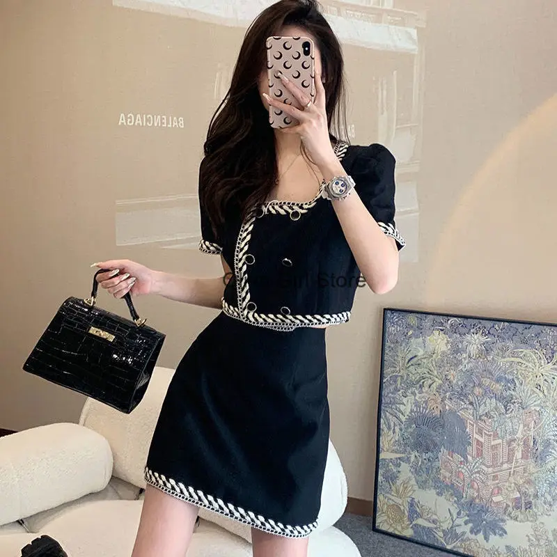 

Two Piece Sets Womens Outifits High End Elegant Bubble Sleeve Square Neck Set 2024 Summer New French Advanced Two Piece Set