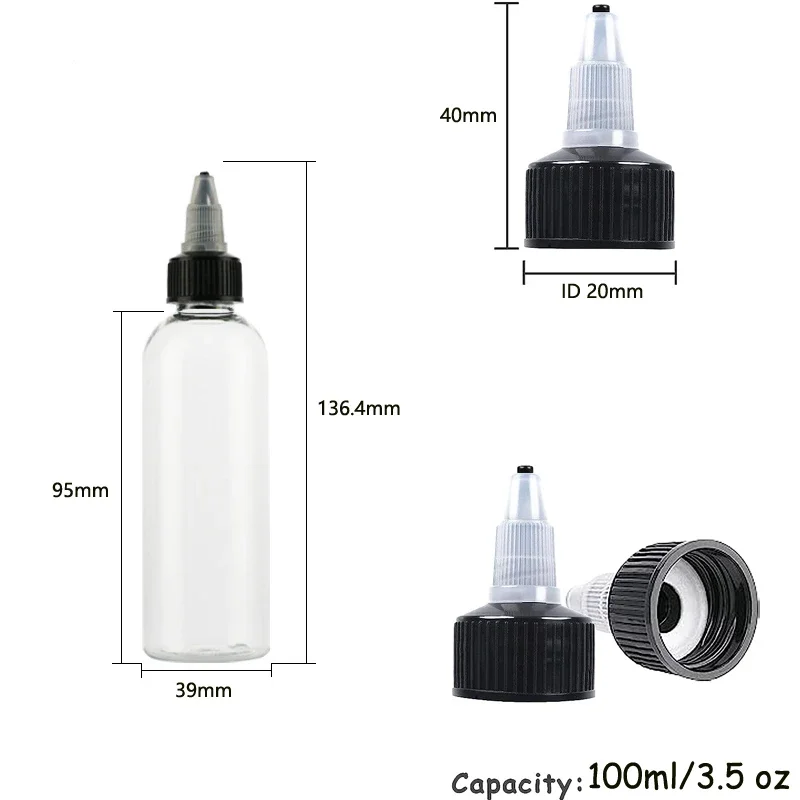 50 STKS 30 ml/60 ml/100 ml/120 ml Plastic Hervulbare Fles PET Olie Vloeibare Druppelflesjes Twist Top Cap Tattoo Pigment Inkt Containers