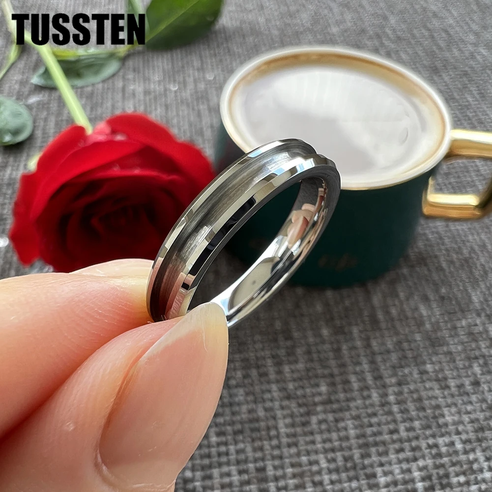 

TUSSTEN 4MM Tungsten Empty Blanks Jewelry Ring 2.0 Groove Beveled Edges Polished Shiny Multicolor Available