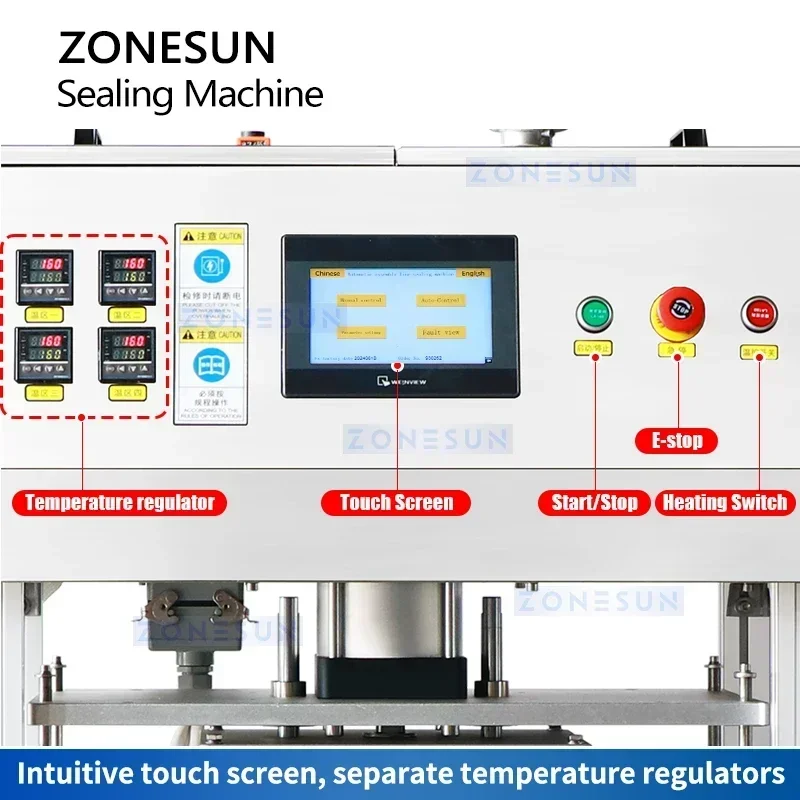 ZONESUN ZS-FKR4T Auto Jar Bottle Sealing Machine 4 Heads Film Roll Heat Press Sealer Plastic Cup Aluminum Foil Lid Packaging view 3