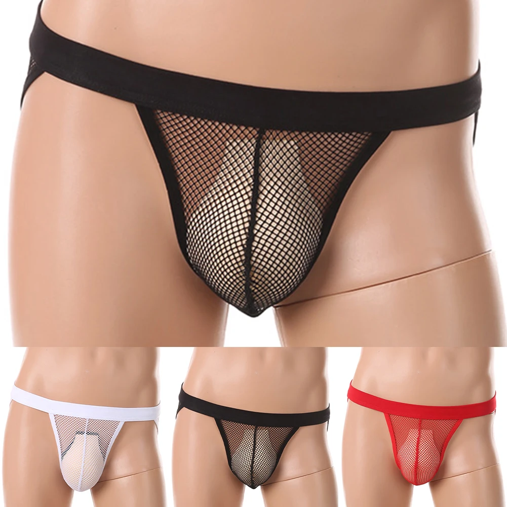 Men Sexy Underwear Briefs Mesh Side High Fork Briefs Sexy Hip Cover Fishnet U Pouch Underwear Panties