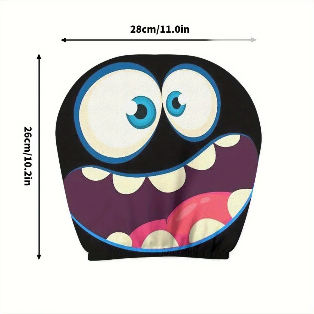 Cute Cartoon Big Eyed Monster Breathable Skin Friendly Car Headrest Cover 2pcs Washable Stretchable Universal Type