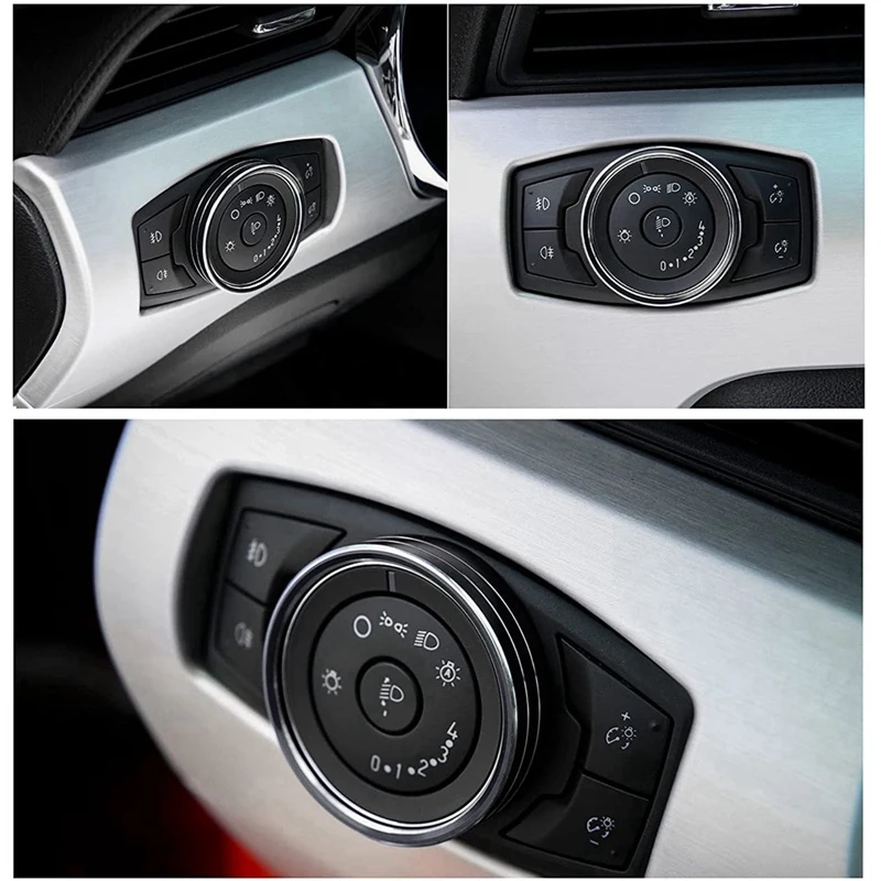 Aluminium Alloy Headlight Volume Tune Knob Cover Trim Ring Interior Decor for Ford Mustang 2015-2021 Accessories,Black