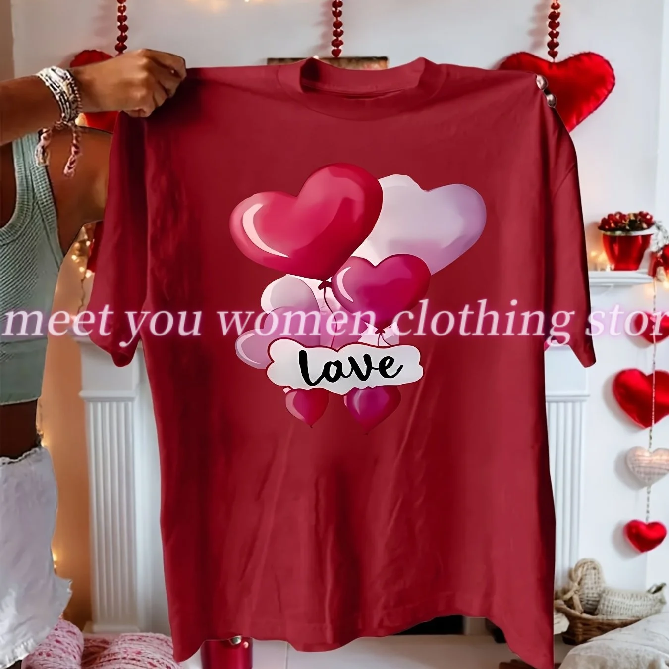 T-shirt per coppia di San Valentino Red Love Print maniche corte girocollo stile americano top casual per ragazza streetwear magliette abbigliamento