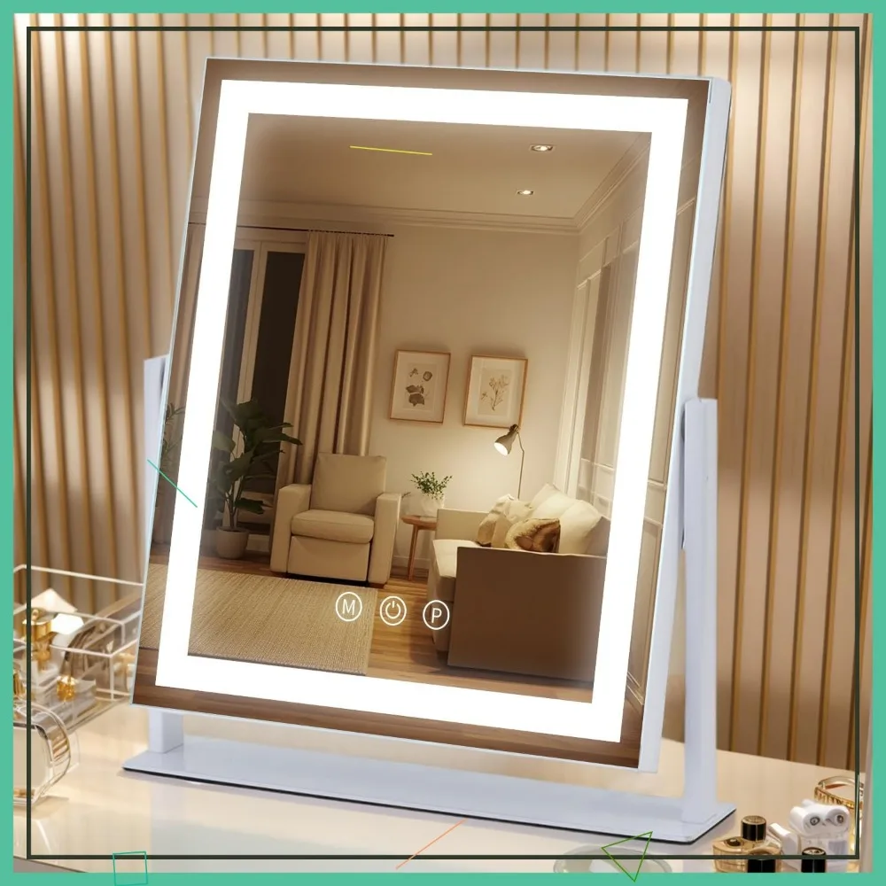 

LED Vanity Mirror with 3 Color Modes, Smart Touch Control, 360° Rotation for Desk, 13.2" x 11.2" Portable Makeup Mirror