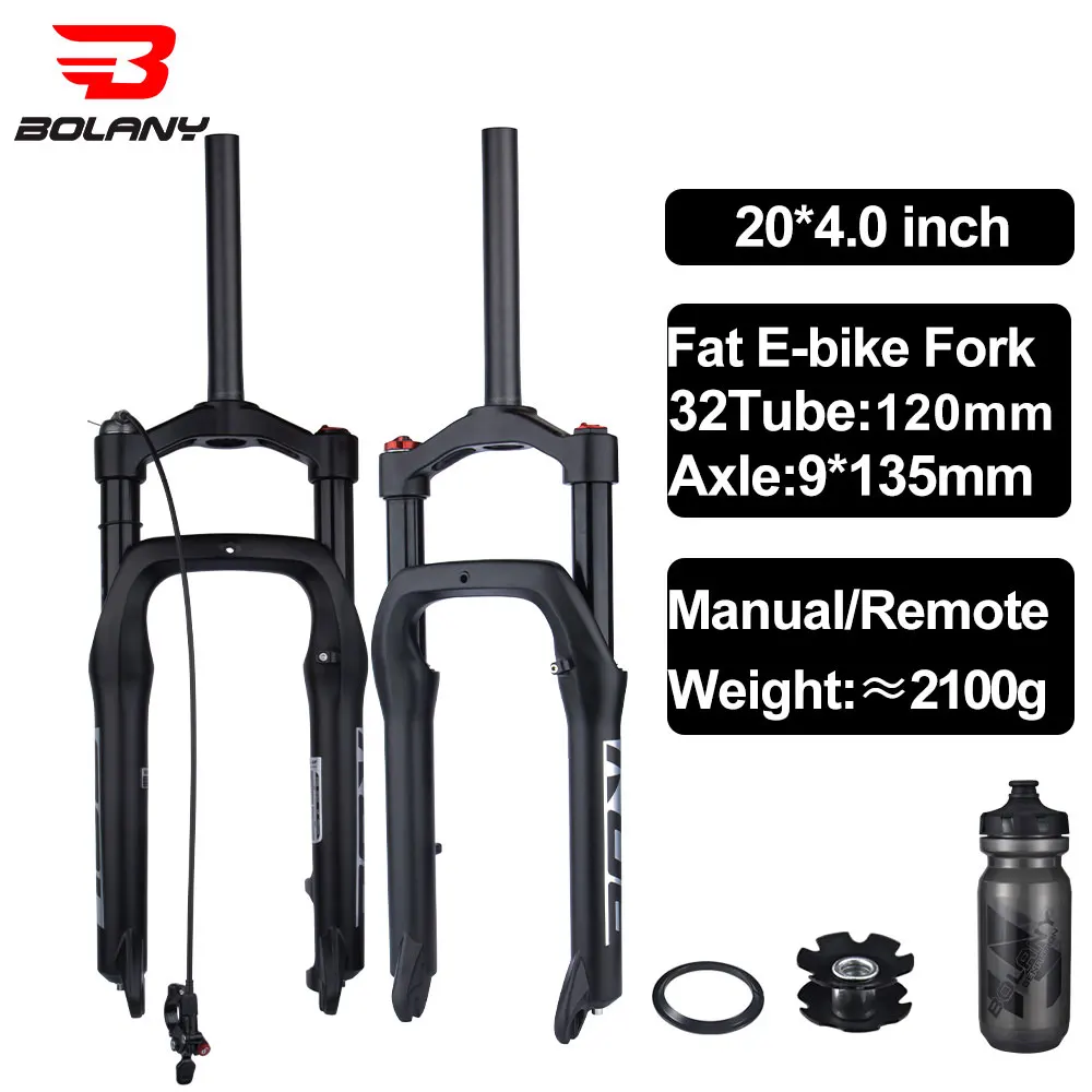 Bolany 20*4.0 Snow Bike Fat Front Fork Magnesium Alloy Hook MTB Fork 120mm Travel Suspension Air Fork For E-bike Mountain Bike