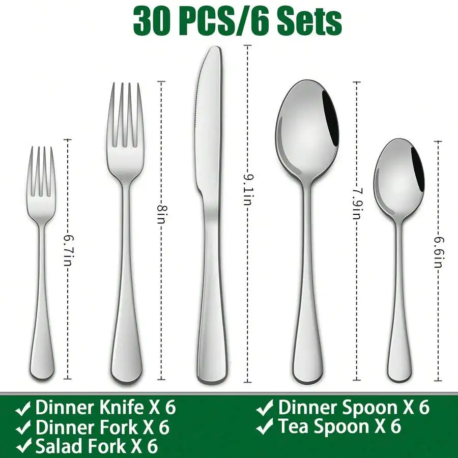 30/60pcs Silverware Sets With Organizer,, Service For 6/12 Person,Includes Knives Spoon And Fork Sets For Kitchen Accessories,St