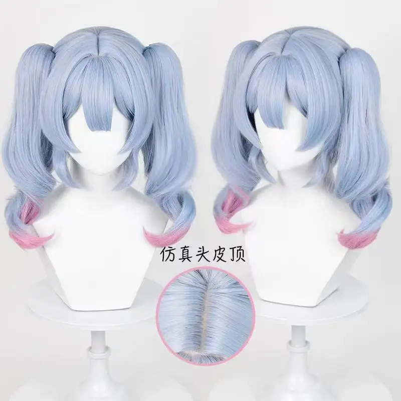 ‌ Peruca gradiente azul Hatsune Miku – Cosplay Bunny Hole Double Tail, cabelo sintético com simulação de couro cabeludo, peruca de personagem de anime