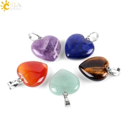 CSJA Heart Crystals Natural Stone Necklaces  Pendants Women Carnelian Pink Quartz Clear Amethysts Crystal Healing Necklace E594