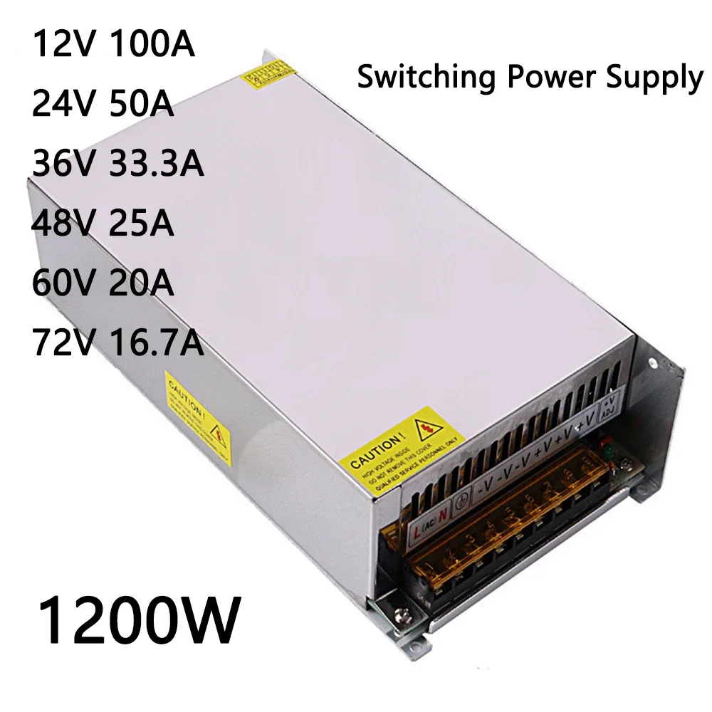 Fuente de alimentación conmutada, transformador ajustable para tiras Led, CC 220V a 12V, 24V, 36V, 48V, 60V, 72V, 1200W, CA 100-240V