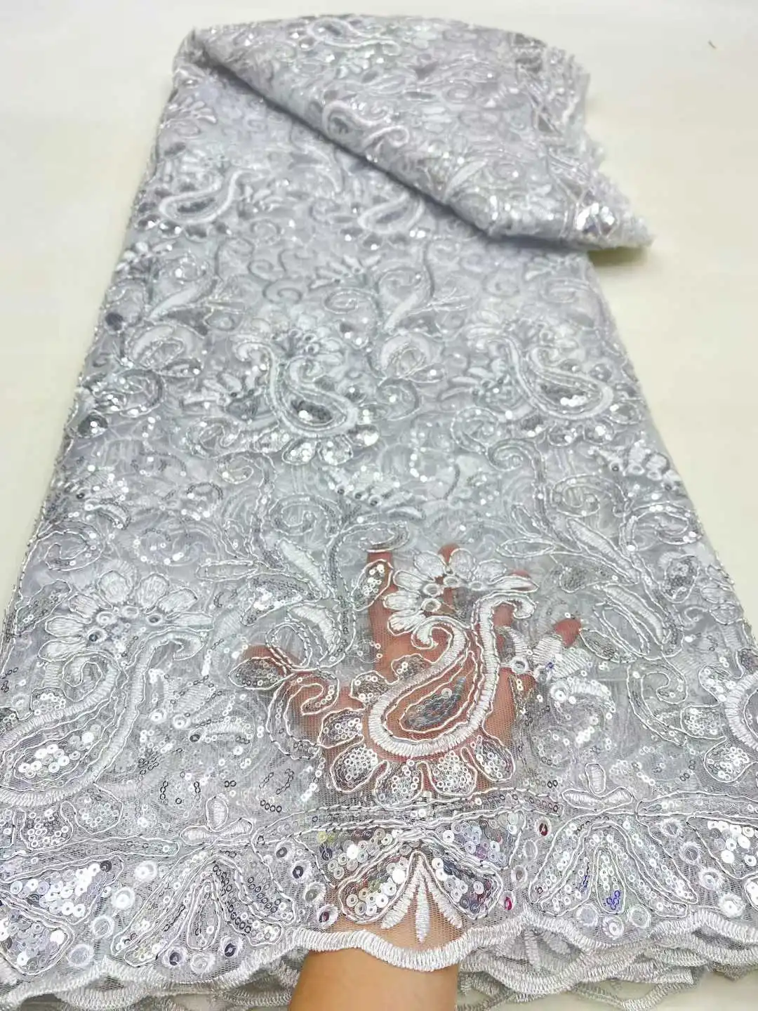 

Африканский, французский, нигерийский, новинка 2025, высококачественный тюль, кружевная ткань с блестками для вышивки, свадебное платье невесты, шитье