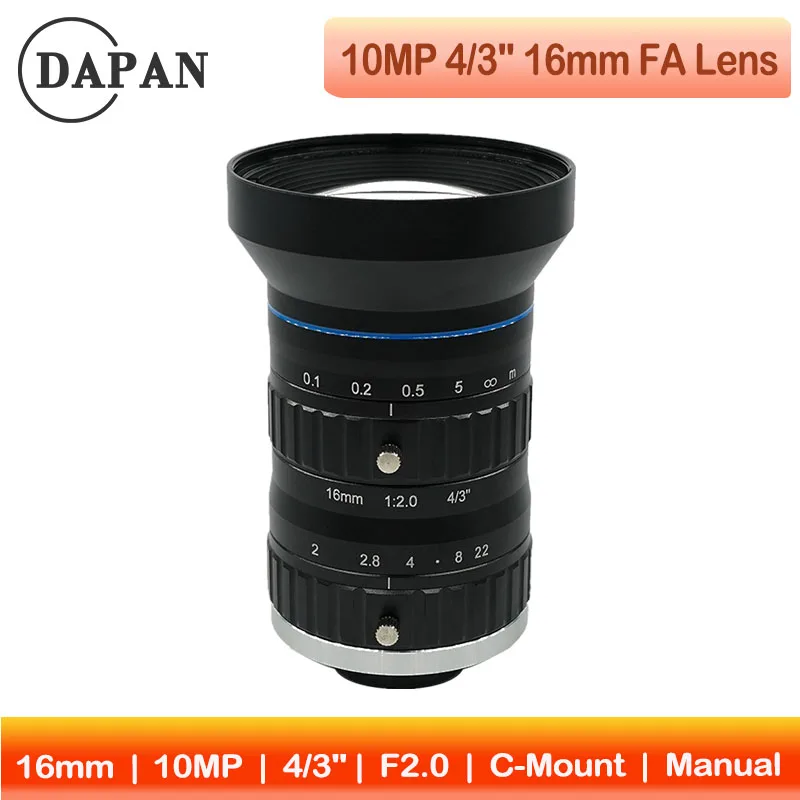 Объектив 4/3 дюйма с большим датчиком, промышленный объектив 10 МП, крепление C, объектив машинного зрения 16 мм