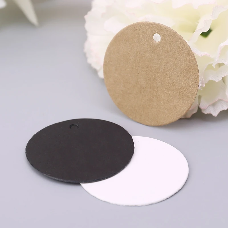 100pcs round Tags Blank White Kraft Paper Tag Cards Labels Kids Birthday Wedding Christmas Party Gift Tags Decor Words Card