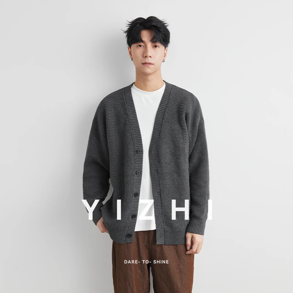 Men's Knitted Cardigan Sweater Jacket 2025 Autumn New Korean Style Casual Loose V-neck Long Sleeve Top Solid Color Sweater Men