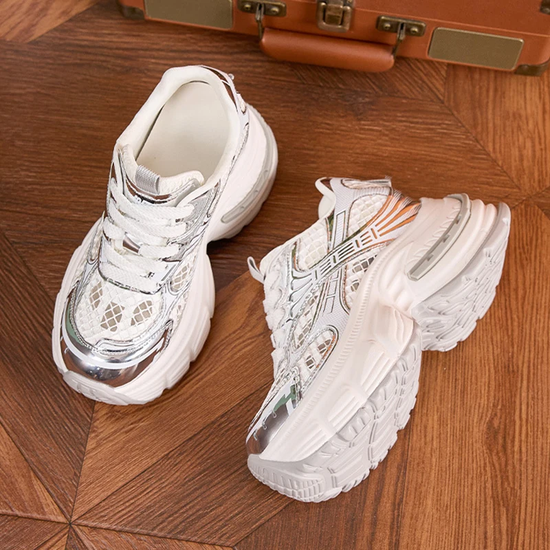 9CM Thick-soled Height-enhancing Shoes Women Autumn New Inner Height-enhancing and Slimming Mesh Breath Sports and Casual Shoes