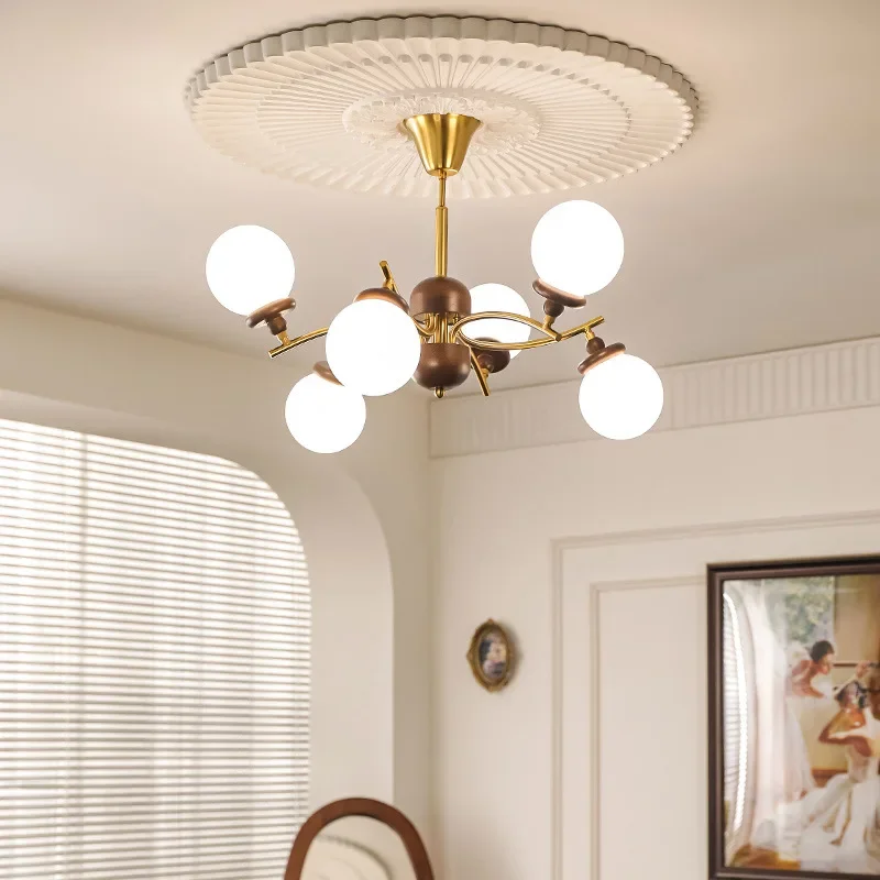 French Retro Multi Head Glass Chandelier Creative Art Home Lighting Fixtures Bedroom Study Dining Room Decoration Pendant Lamp