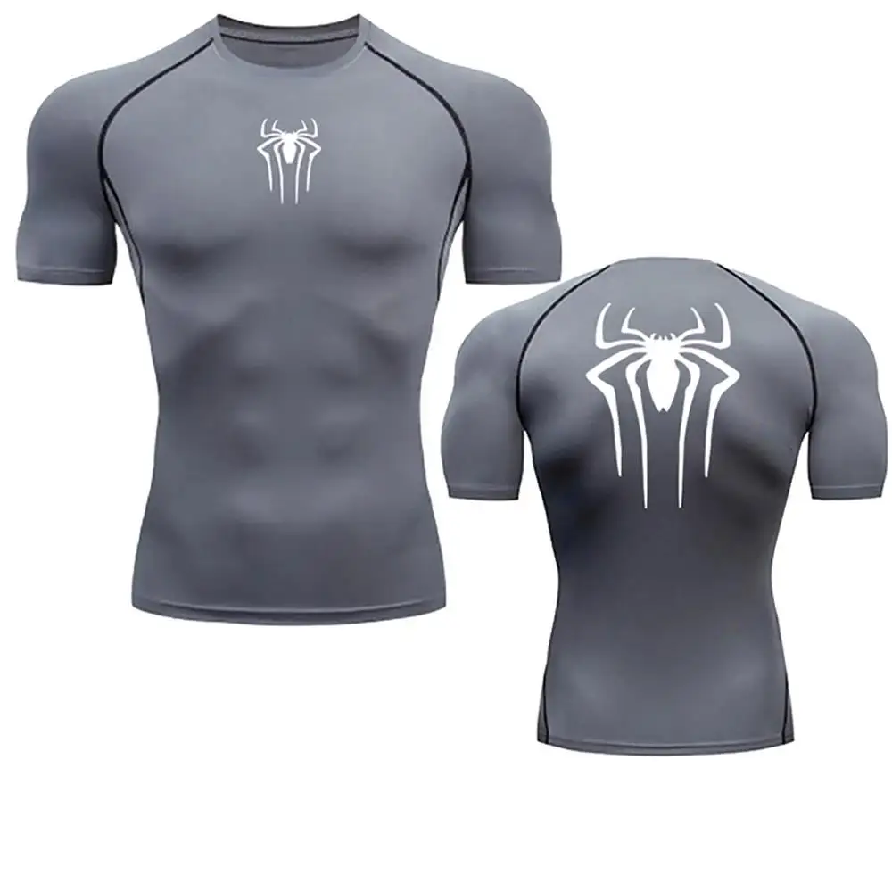 Sommer Herren Fitness Schnelltrocknende T-Shirts Spinnen-Print Athletische Kompressions-Atmungsaktive Lässige Kurzarm-Enganliegende Oberteile Y2K