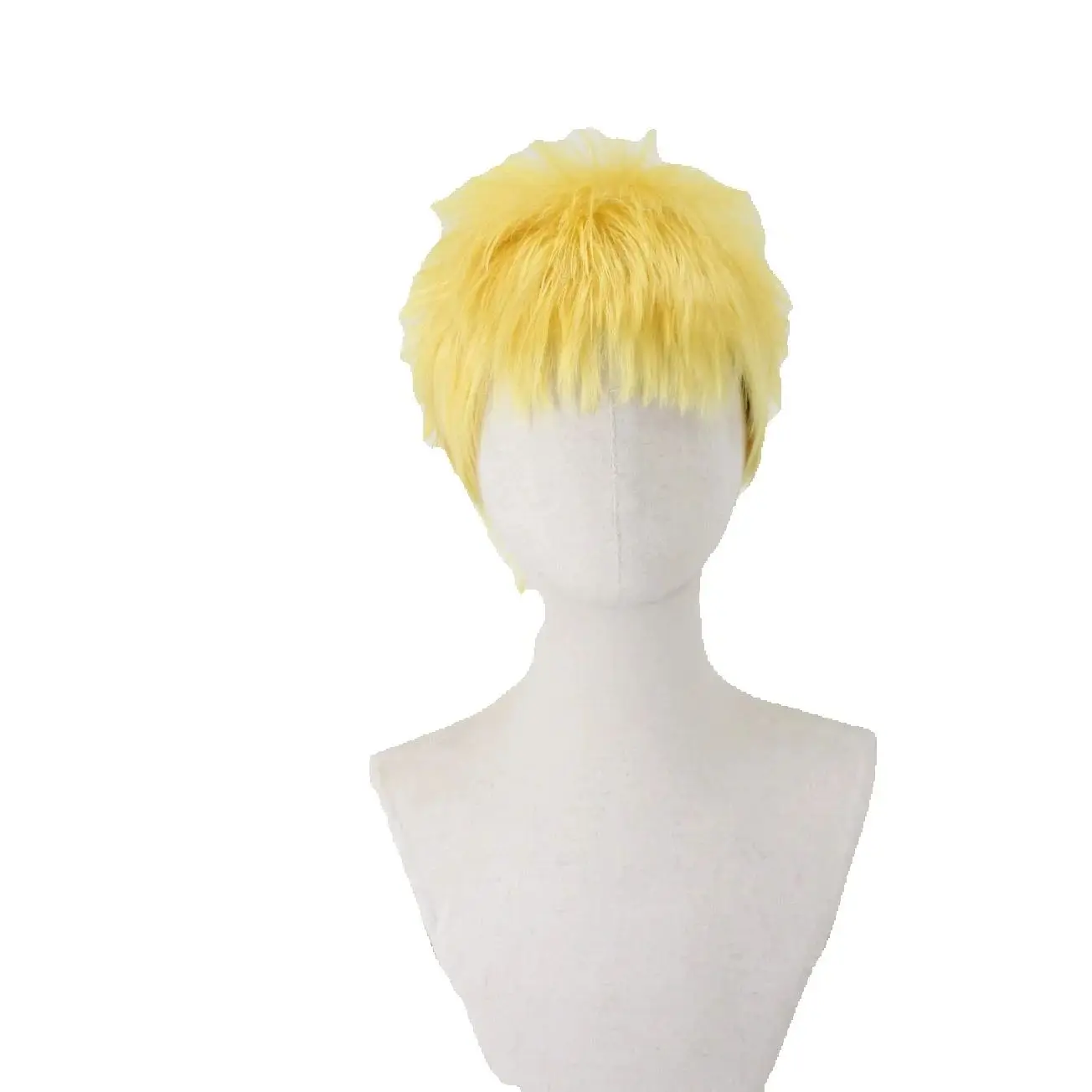 Anime Inspired Golden Short Curly Cosplay Wig Villain Style Synthetic Costume Hair