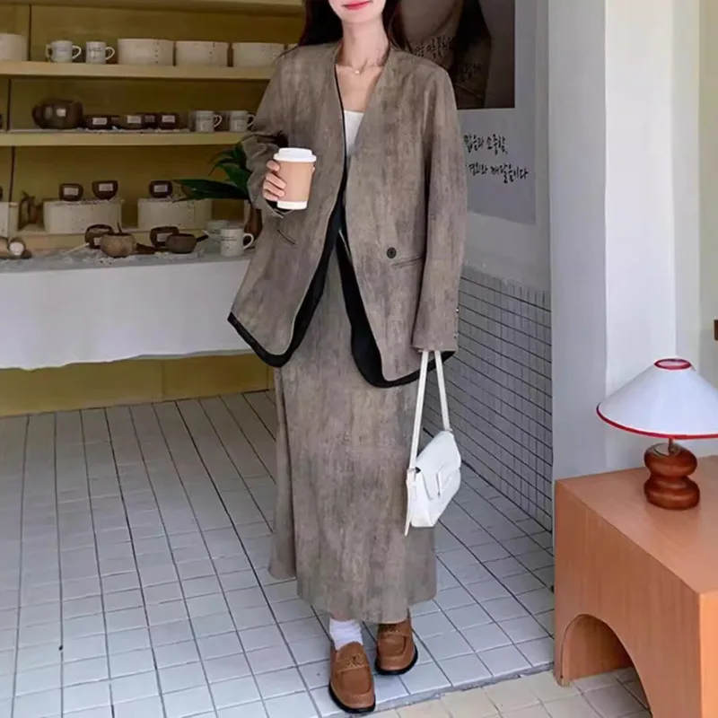 

BJTZ повседневный блейзер с крашением, комплект из двух предметов, платье для женщин, весна-осень 2023, новый темпераментный элегантный женский комплект одежды