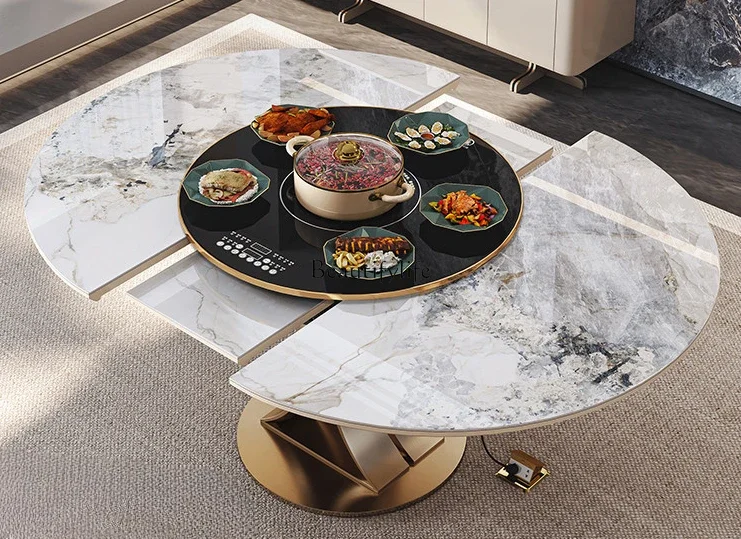 

FG44Stone Plate Dining Table Light Luxury Modern Simple High-End Retractable Villa Home
