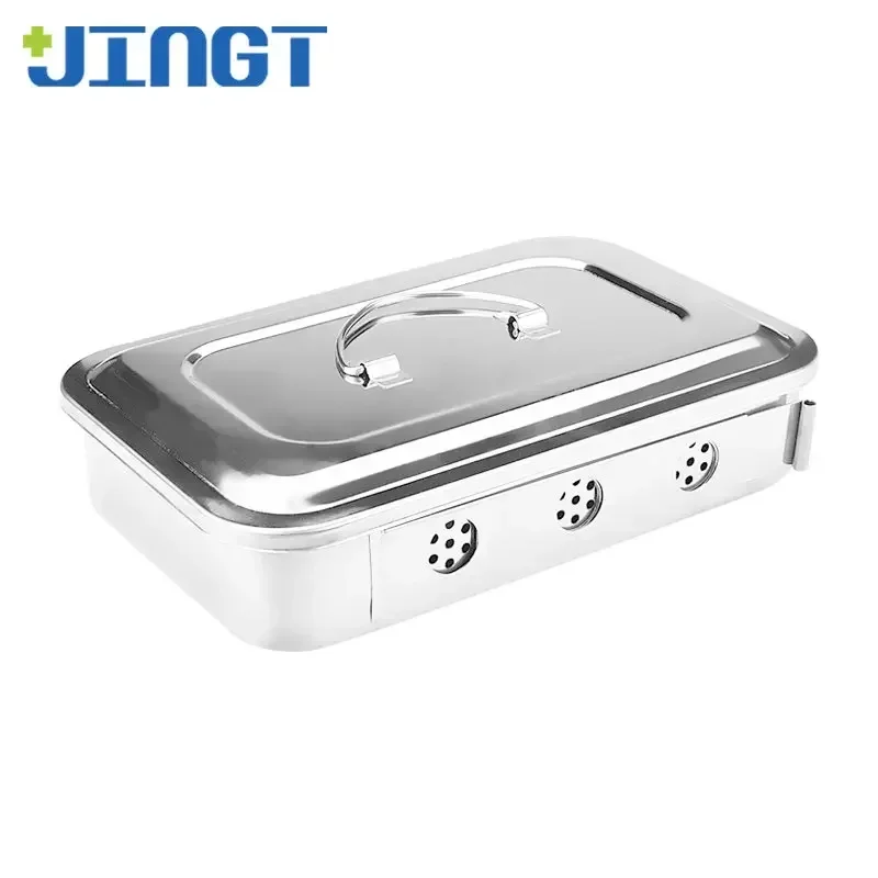 Advanced Dental Stainless Steel Disinfection Disk Device - Square High-Temperature Surgery Tray with Hole and Cover