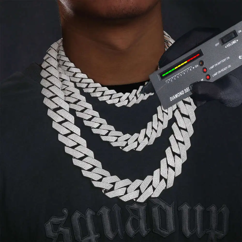 High Quality Cubana Hip Hop Jewelry 6-20mm 925 Sterling Silver Vvs Moissanite Diamond Iced Out Cuban Link Chain Necklace for Men