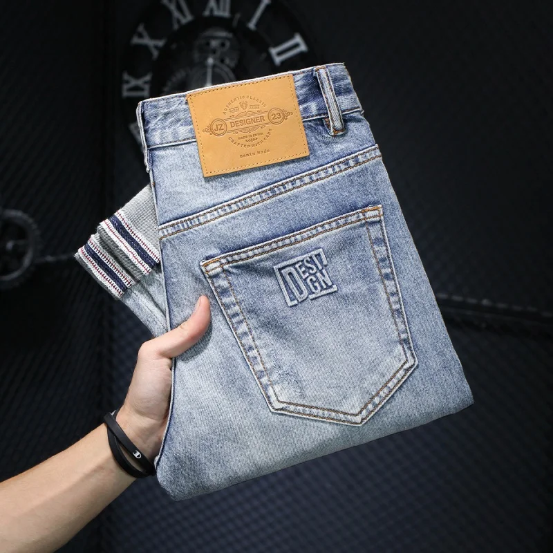 High-End Jeans Men's Summer Scratch Design Street Fashion Elastic 2024 New Versatile Casual Handsome Ripped Pants