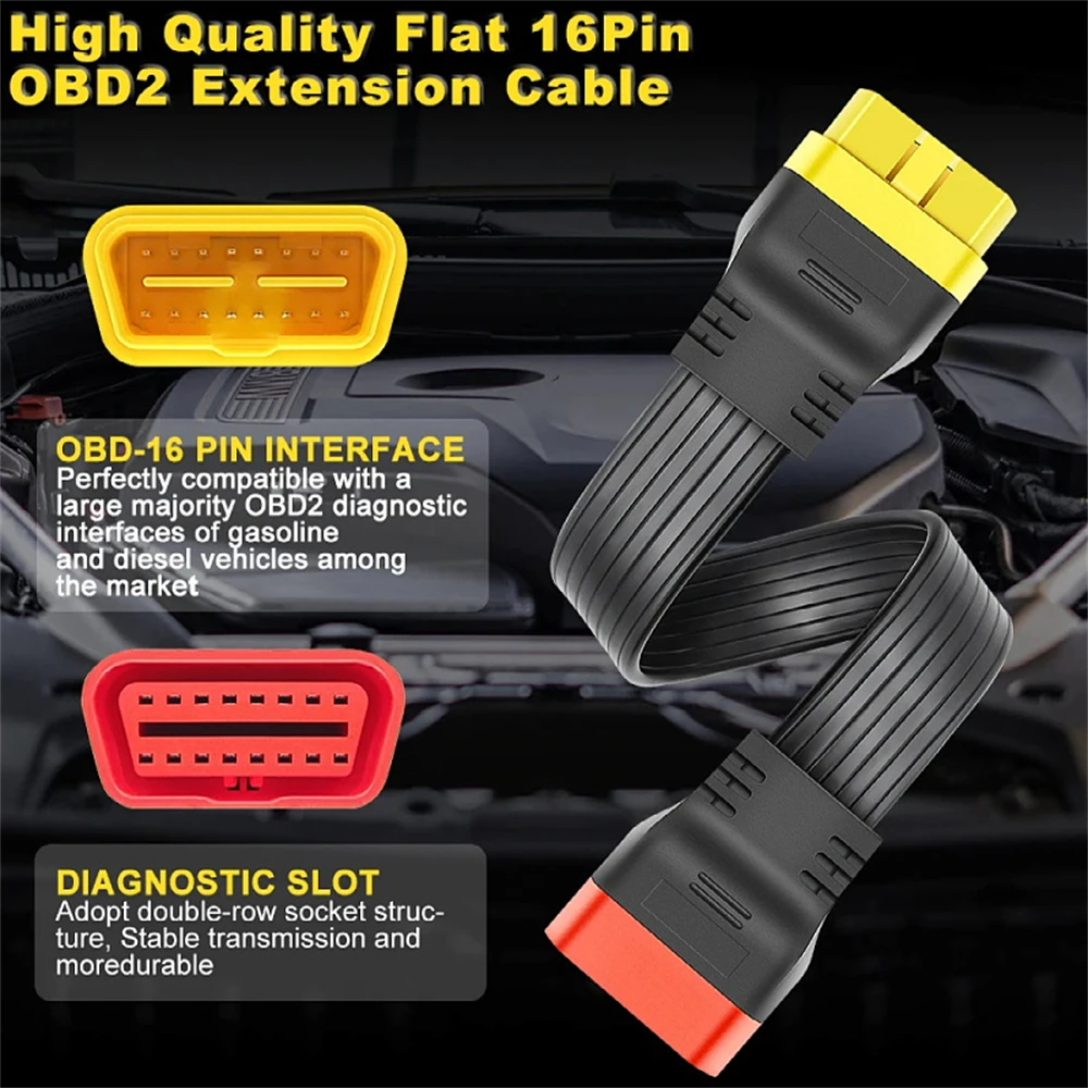 Obd2 obdii تمديد كابل ذكر إلى موصل سالب 16Pin أداة تشخيصية ل ELM327 إطلاق Thinkdiag محول غير قابل للانحناء