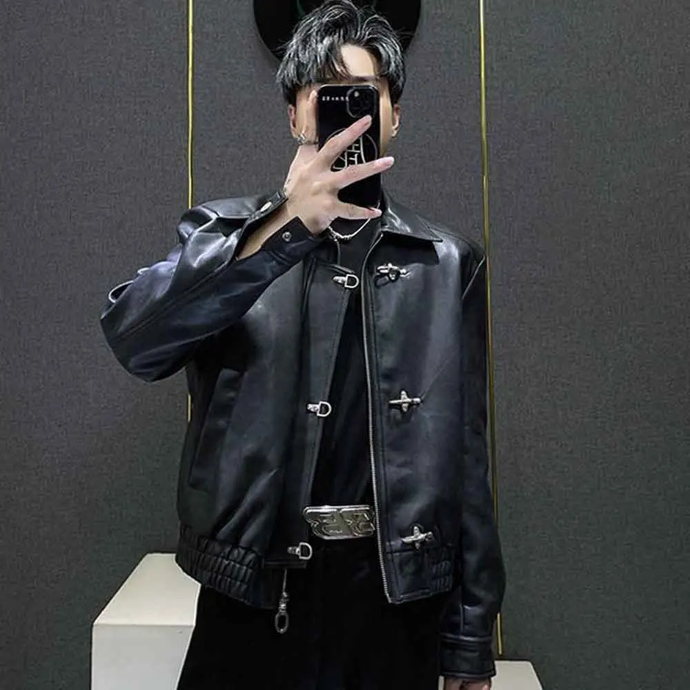 

Новая зимняя мужская однотонная мотоциклетная куртка с длинными рукавами в американском стиле ретро, модный свободный повседневный нишевый мужской топ High Street