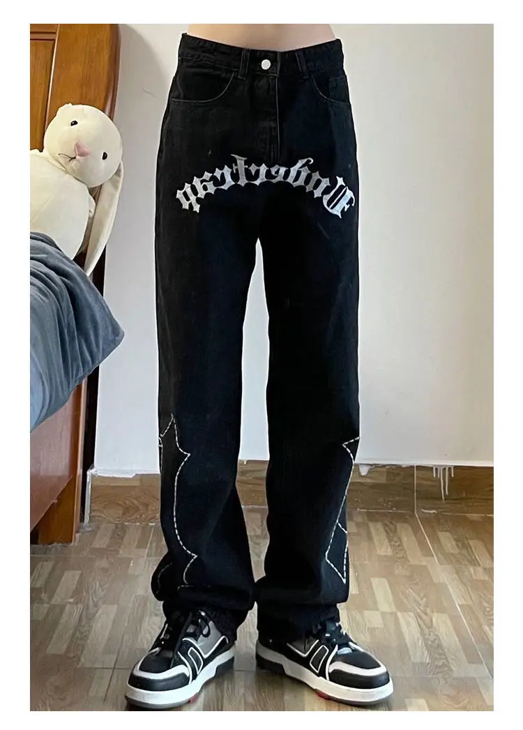 

Baggy Jeans Men Y2k Black Oversize Cargo Pants Pant Women Hip Hop Print Trendyol Denim Overalls Wide Jean Man Men's Clothing