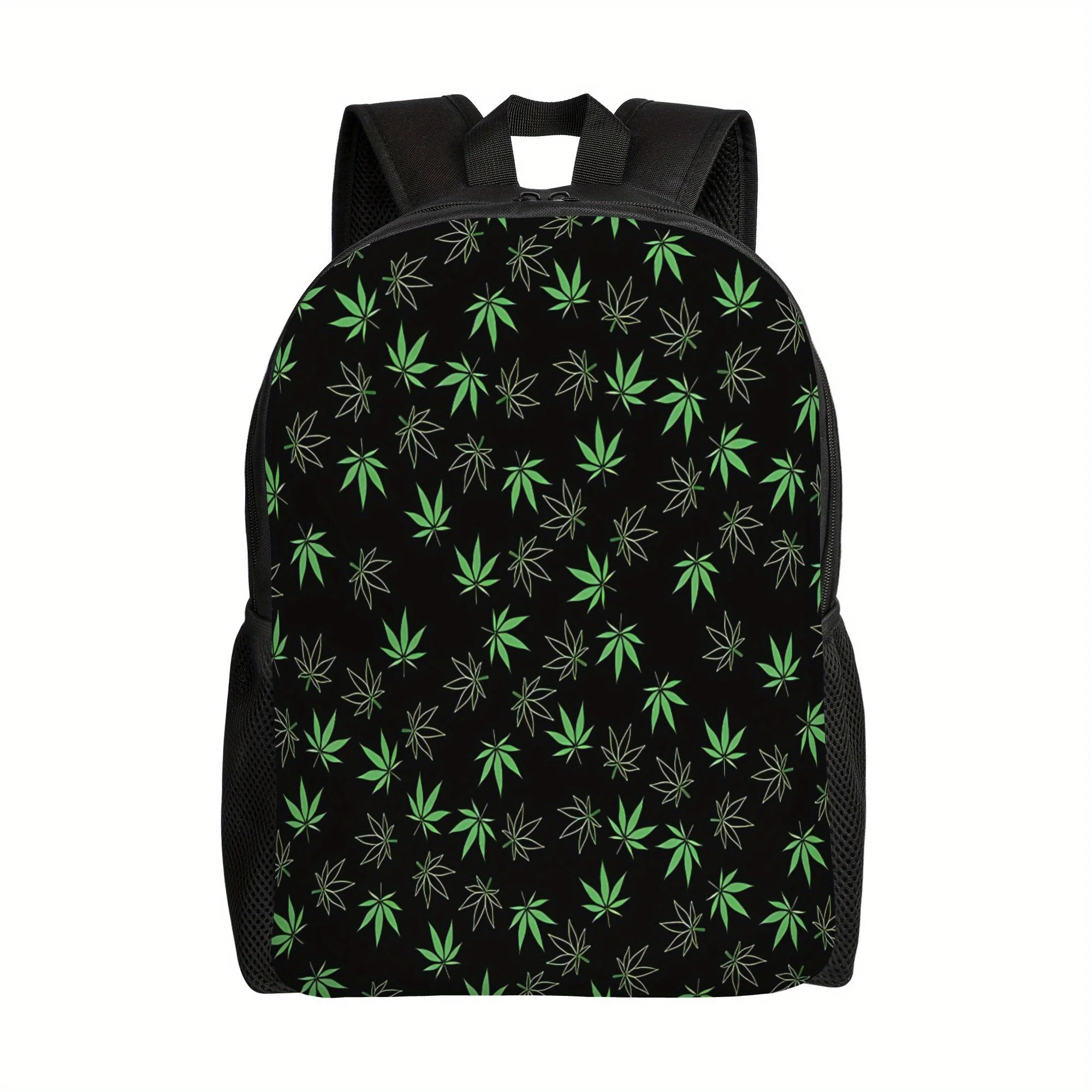 

Classic single-layer backpack for everyday essentials, weed-patterned design, ideal for commuters, students or weekend explorers