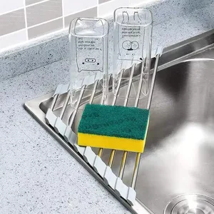 Roll Up Triangle Dish Drying Rack Kitchen Sink Organizer Corner Over the Sink Sponge Rag Holder Foldable Stainless Steel Drainer 8 best sales corn holder - №4