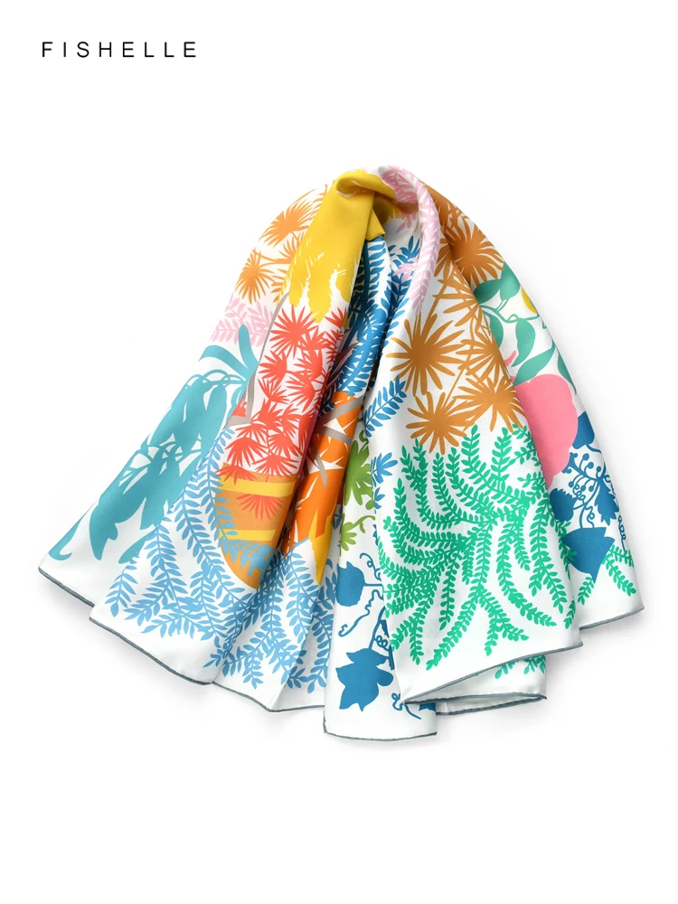 Fresh colorful tropical forest printed natural silk twill women scarf real silk scarves ladies spring autumn shawl luxury gifts