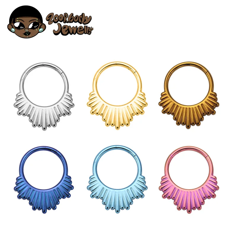 ASTM F136 Titan versetztes Glockenspiel Kontinuierlicher Ring Septum Piercing 16g Nasenring Scharniersegment Helix Lappenohrring Körperschmuck