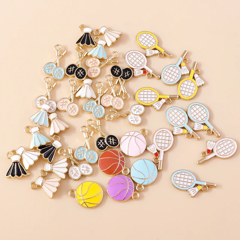 10pcs Lovely Enamel Sports Tennis Ball Badminton Charms for Jewelry Making DIY Handmade Dangle Earrings Necklaces Pendants