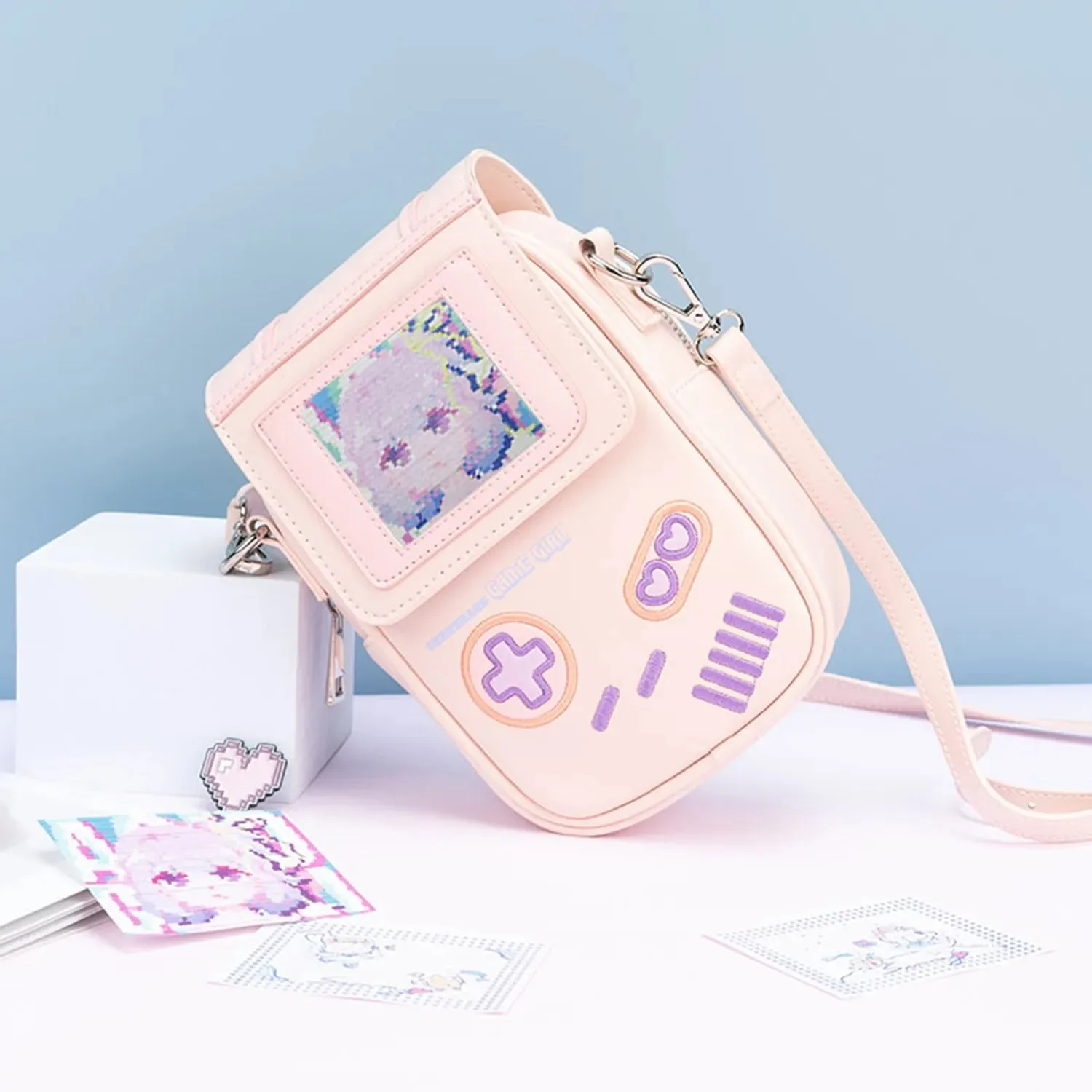 Cute Pink Game Girl Bag for Women,Kawaii Shoulder Bags Girl With Strap,Small Bag for Phone Wall Lipstick Key Power Bank