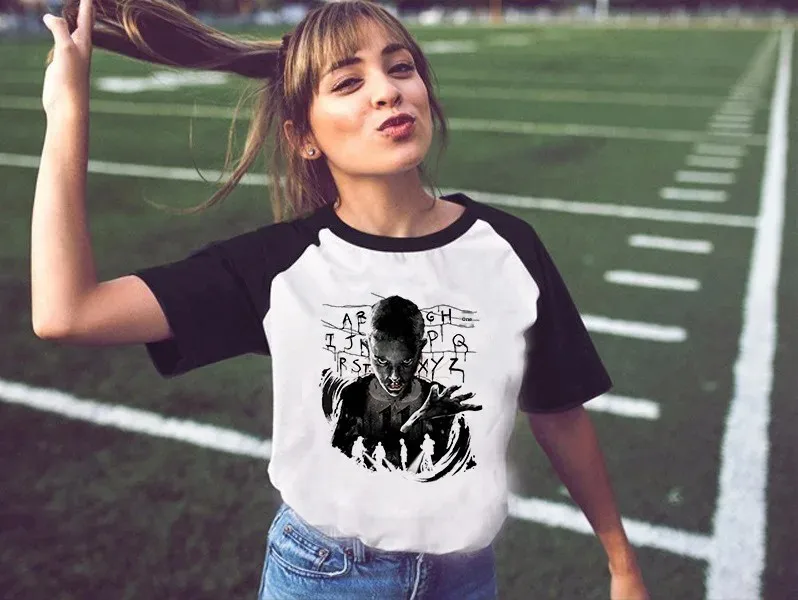 غريب الأشياء 3 المرأة تي شيرتات قصيرة الاكمام طاقم الرقبة الديكور الكرتون الطباعة مثير ملهى ليلي نمط غير المطرزة خارج #3