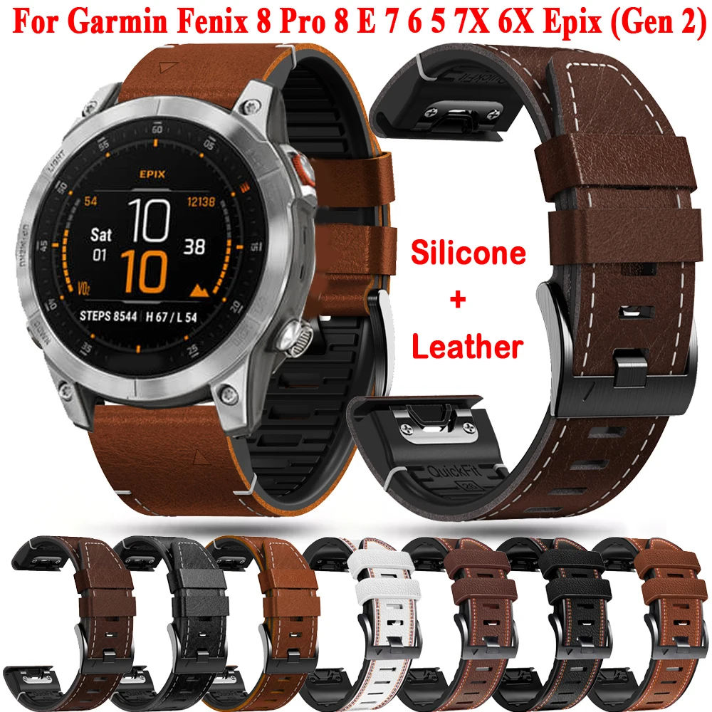 

QuickFit 22mm 26mm Leather Silicone Band For Garmin Epix Pro Gen 2 Fenix E 8pro 8 47mm 51mm 7 7X 6 6X 5 5X Plus/Enduro 3 Strap