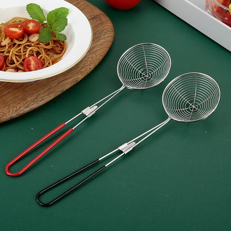 Stainless Steel Colander Sieve,Wire Skimmer Spoon With Handle For Hot Pot Eating Soup Draining And Pearl Food Black Red