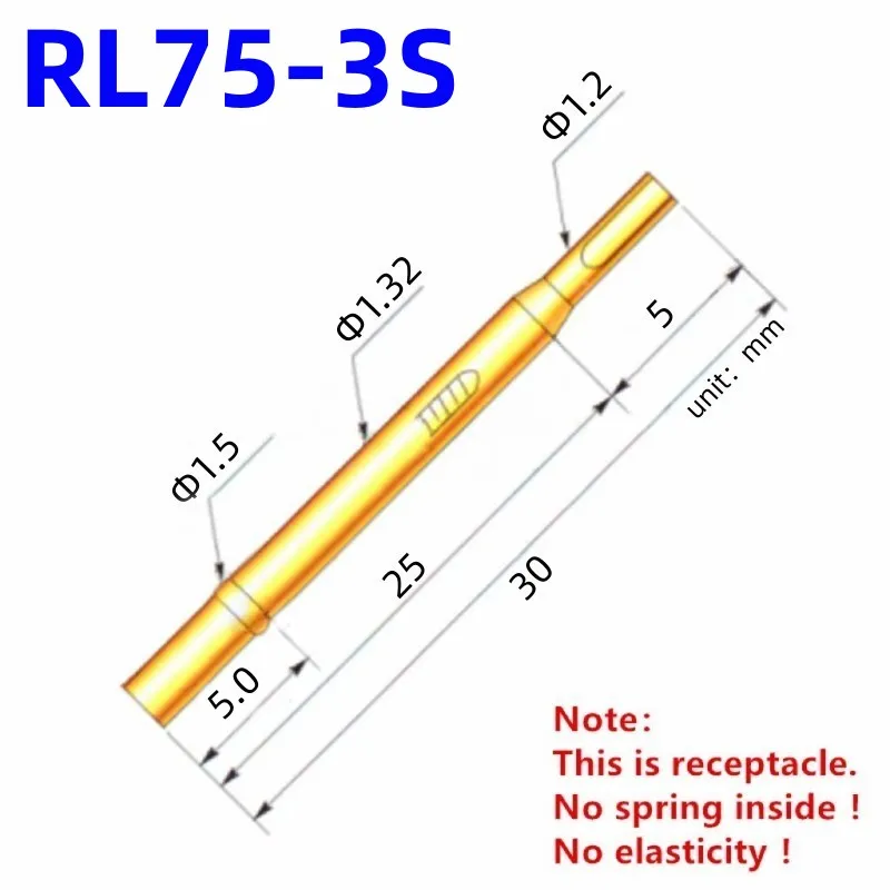 20/100PCS RL75-3S Test Pin PL75-B1 Receptacle Brass Tube Needle Sleeve Seat Solder Connect Probe Sleeve 30mm Outer Dia 1.32mm