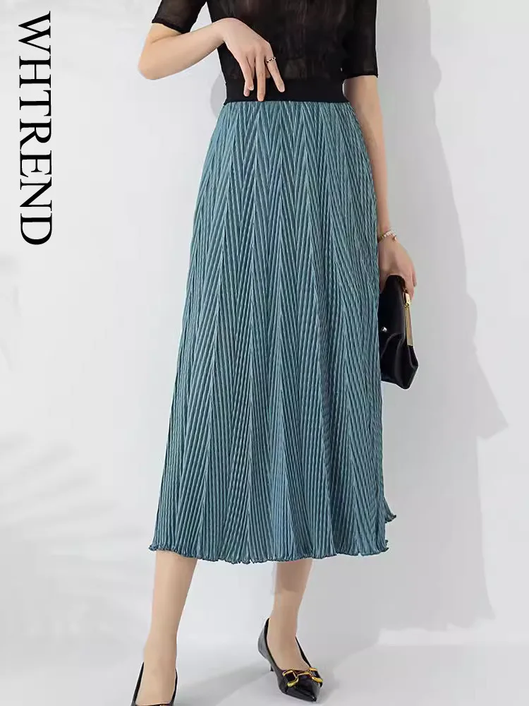 WHTREND nouvelles jupes plissées femmes mode Design élégant élastique taille haute vague bord jupes évasées WH1972