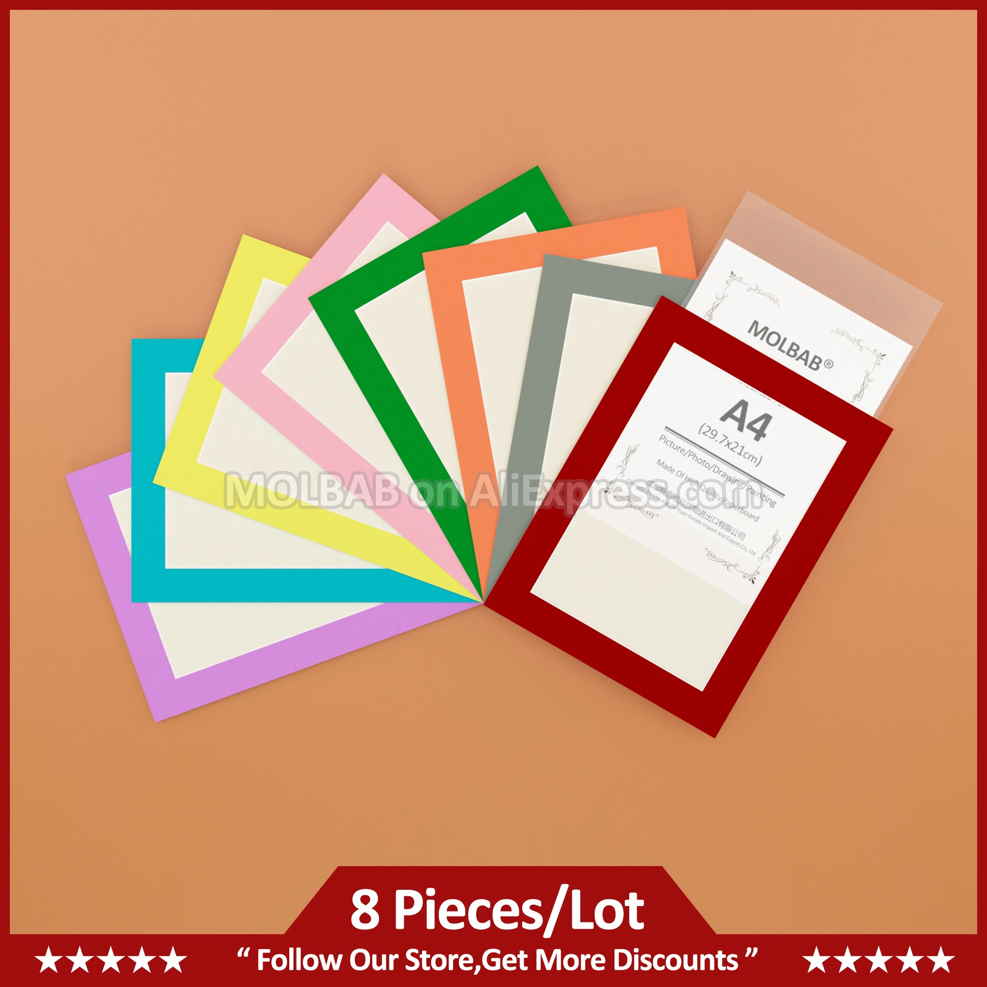 Paperboard Picture Frame Dark Red/Gray/Orange/Green/Pink/Yellow/Blue/Purple Wall Mounted DIY Paper Mat Board Crafts 8PCS/Lot